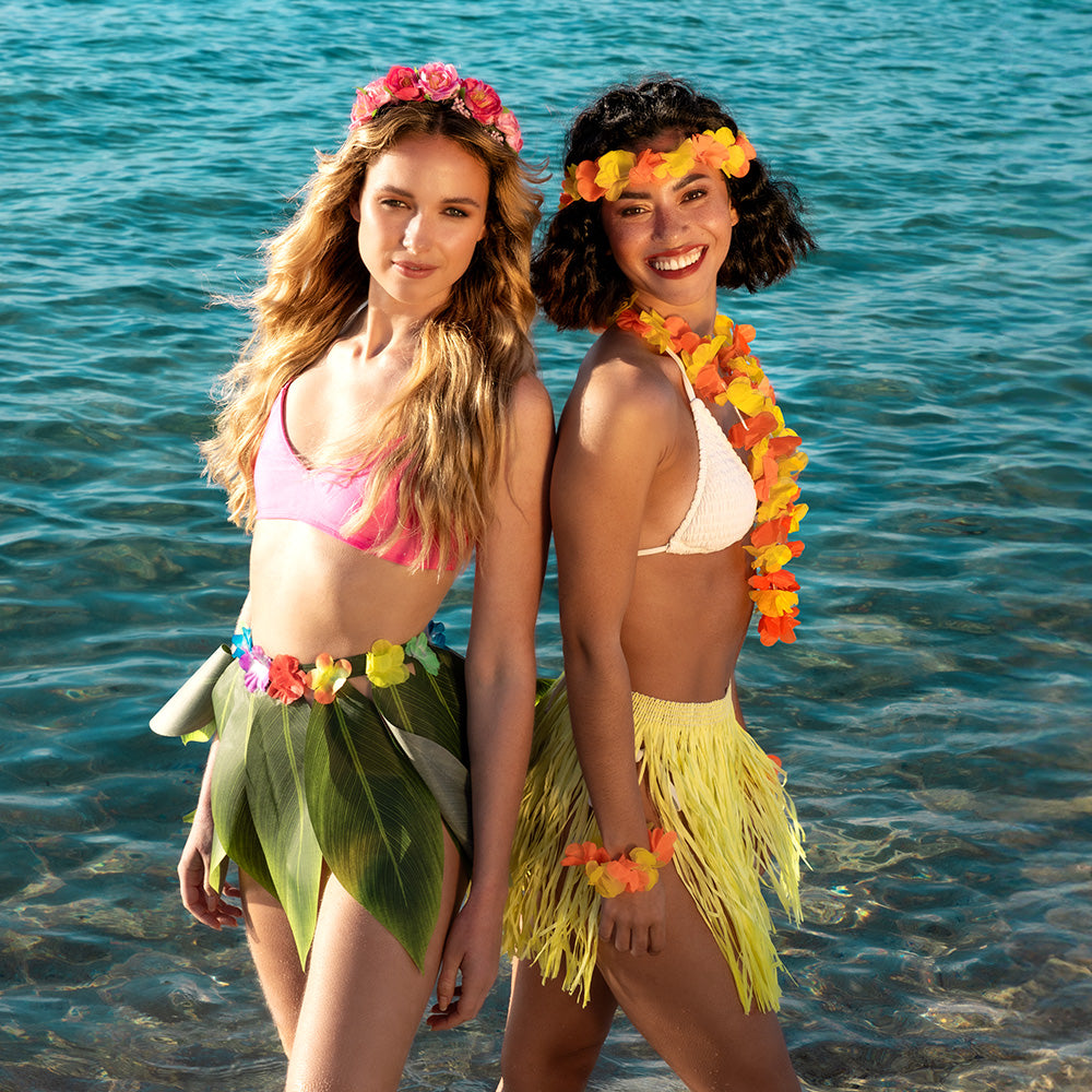 Costume Hawaïen Complet avec Jupe Paille et Accessoires Fleuris
