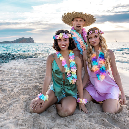 Guirlande Fleurs Hawaïennes Multicolores - Collier Lei Tropical