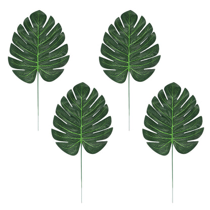 Feuilles Monstera Artificielles - Lot de 4 Tiges Décoratives Vertes