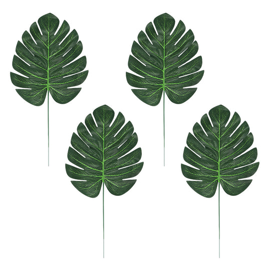 Feuilles Monstera Artificielles - Lot de 4 Tiges Décoratives Vertes