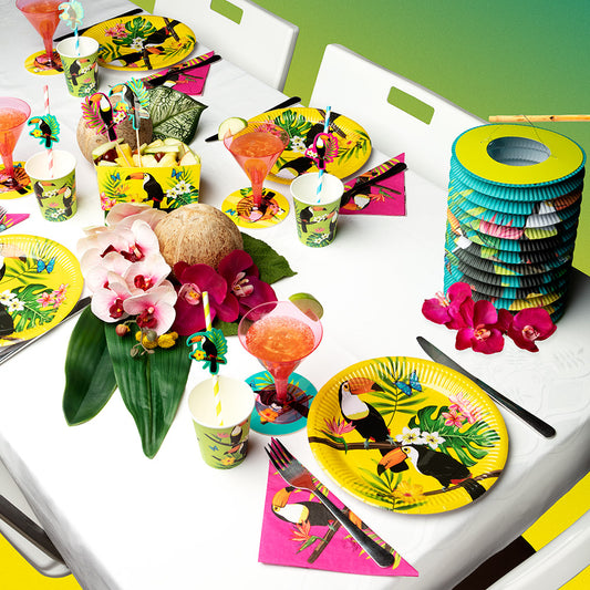 Assiettes Toucan Tropicales Jaunes - 8 pièces Fête