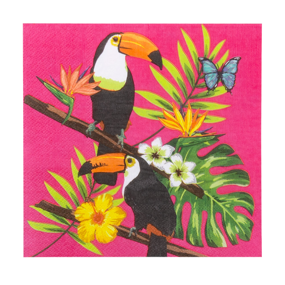 Serviettes Toucan Tropical - Décoration Fête Exotique Rose