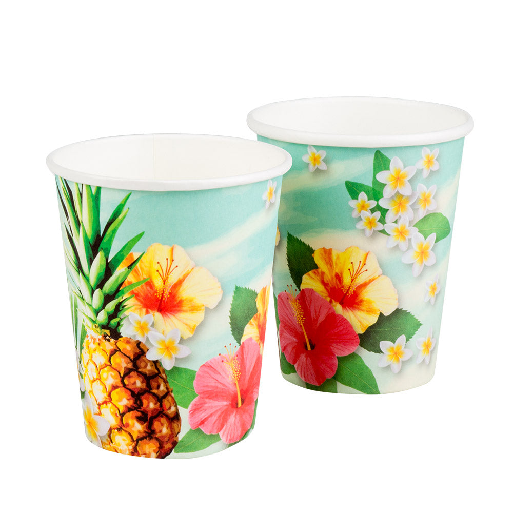 Gobelets Tropicaux Fleuris - Lot de 8 Verres Jetables Fête