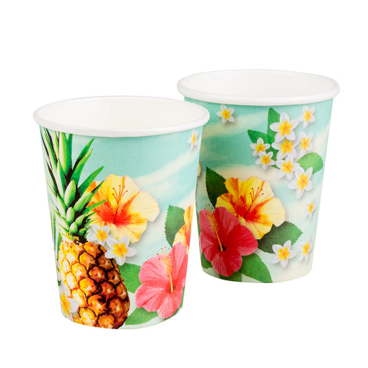 Gobelets Tropicaux Fleuris - Lot de 8 Verres Jetables Fête