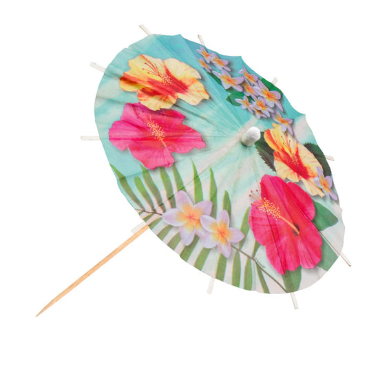Parasol Tropical Fleurs - Accessoire Fête Hawai Coloré