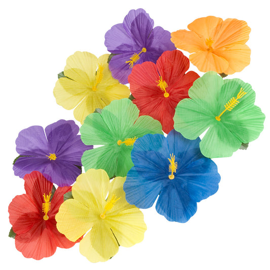 Fleurs Hawaïennes Colorées - Set de 12 Accessoires Tropicaux