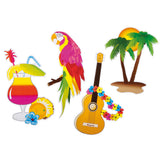 Décoration Tropicale Fiesta Hawaïenne - Perroquet, Guitare et Palmier