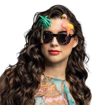Lunettes Flamant Rose Tropical avec Palmier - Accessoire Fête