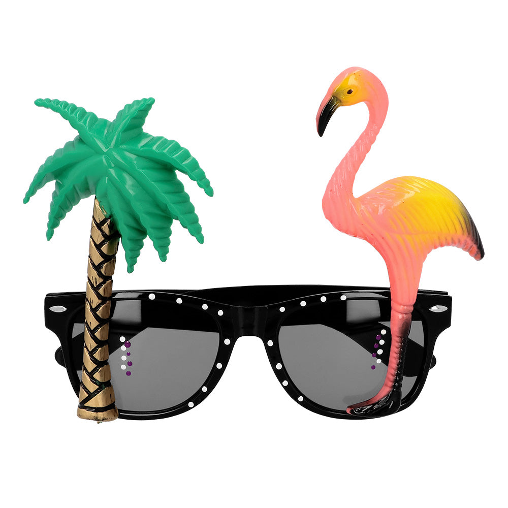 Lunettes Flamant Rose Tropical avec Palmier - Accessoire Fête
