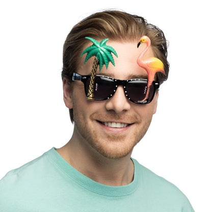 Lunettes Flamant Rose Tropical avec Palmier - Accessoire Fête