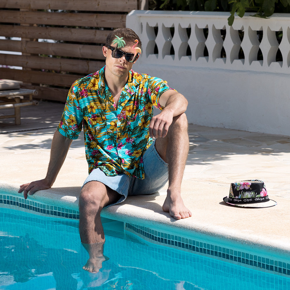 Lunettes Flamant Rose Tropical avec Palmier - Accessoire Fête