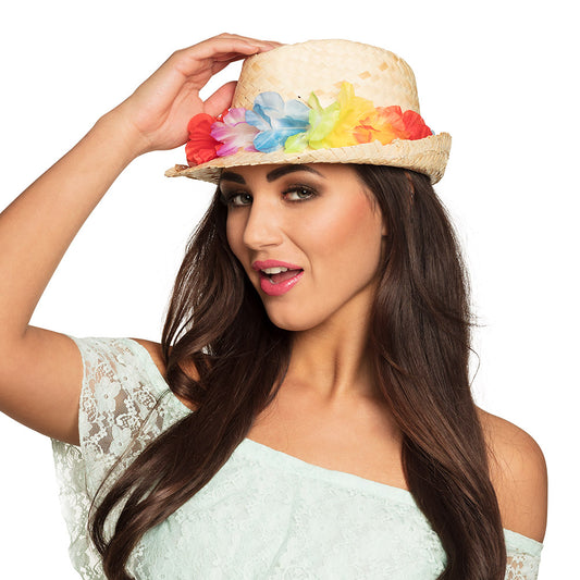 Chapeau de Paille Hawai Fleurs Colorées - Accessoire Tropical
