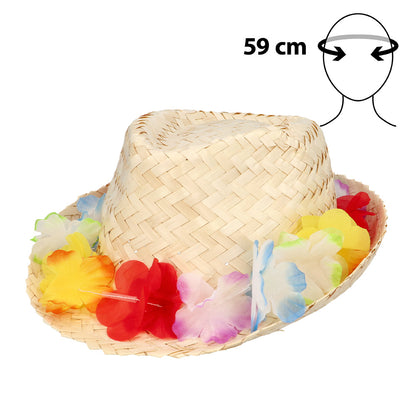 Chapeau de Paille Hawai Fleurs Colorées - Accessoire Tropical