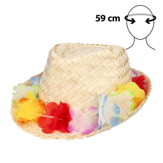 Chapeau de Paille Hawai Fleurs Colorées - Accessoire Tropical