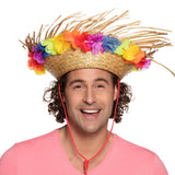 Chapeau de Paille Hawaïen Fleurs Multicolores avec Paille