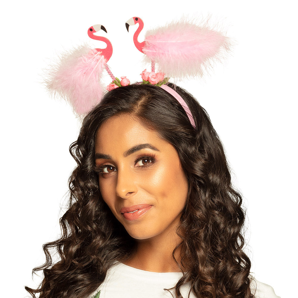 Serre-tête Flamant Rose Paillettes avec Plumes - Accessoire Fête