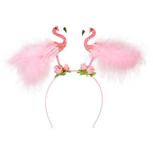 Serre-tête Flamant Rose Paillettes avec Plumes - Accessoire Fête