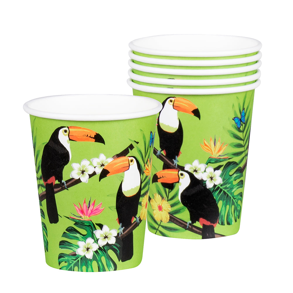 Gobelets Toucans Tropicaux - 8 verres fête jungle colorés