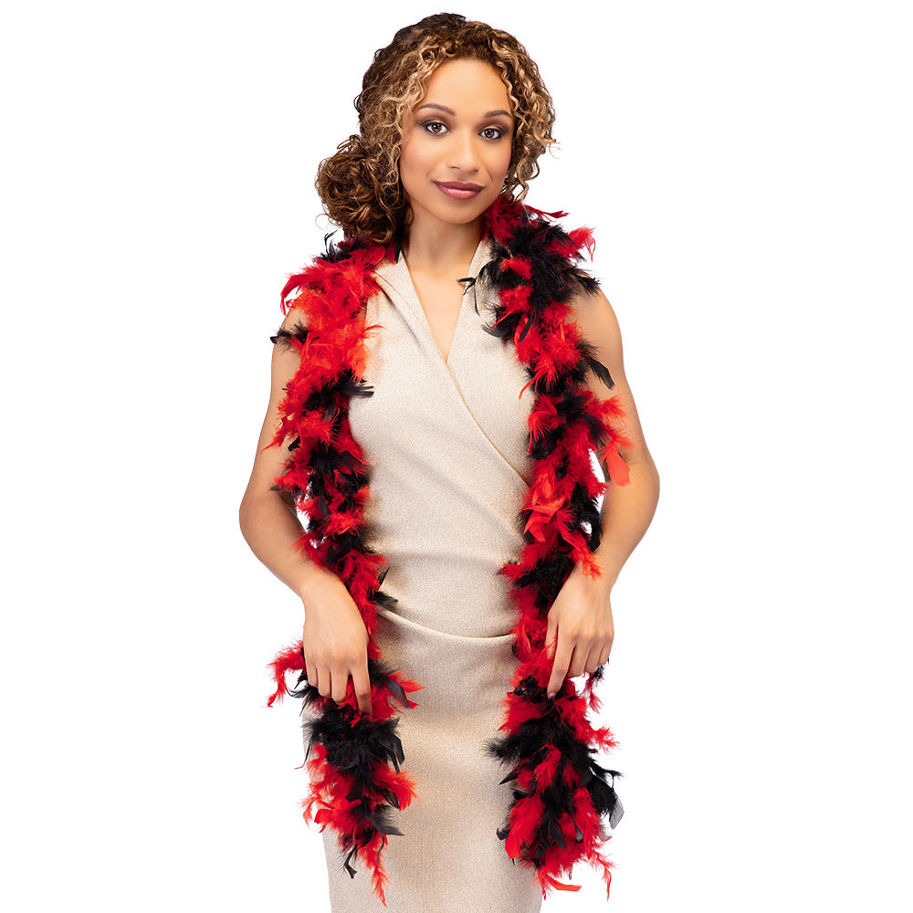 Boa Plumes Rouge et Noir - Accessoire Déguisement Cabaret