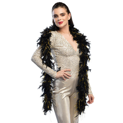 Boa en Plumes Noir et Or - Accessoire Cabaret Années 20