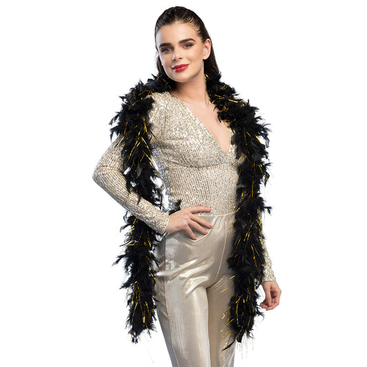 Boa en Plumes Noir et Or - Accessoire Cabaret Années 20