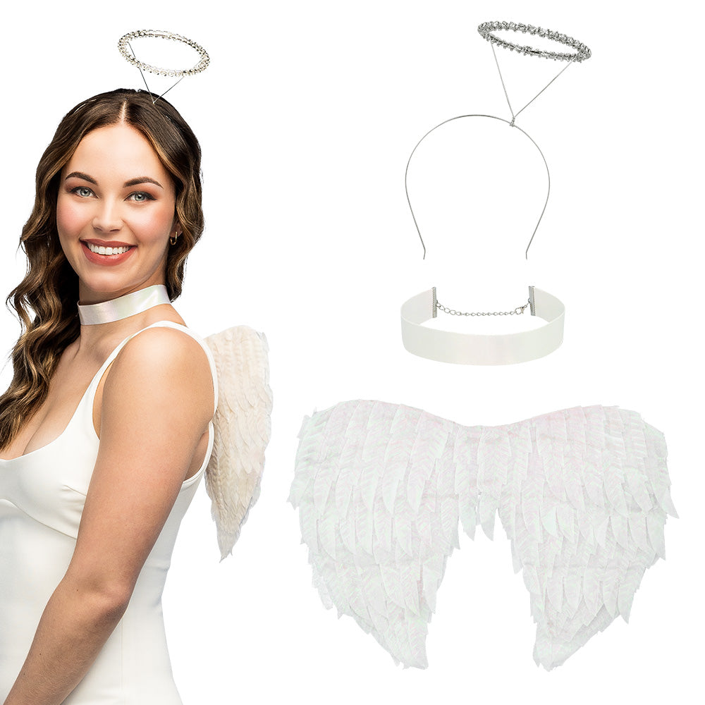 Ensemble Ailes d'Ange avec Auréole et Collier Blanc