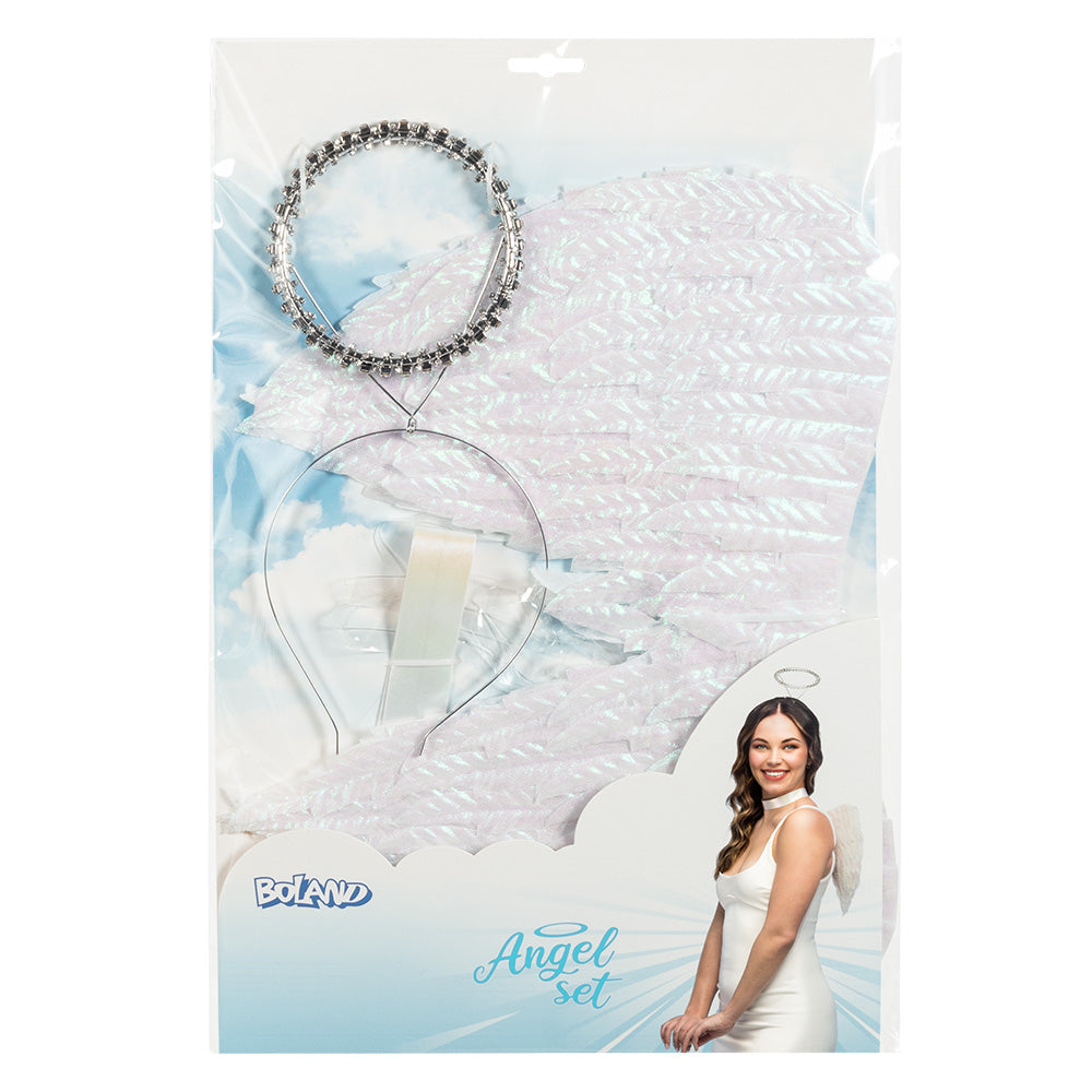 Ensemble Ailes d'Ange avec Auréole et Collier Blanc