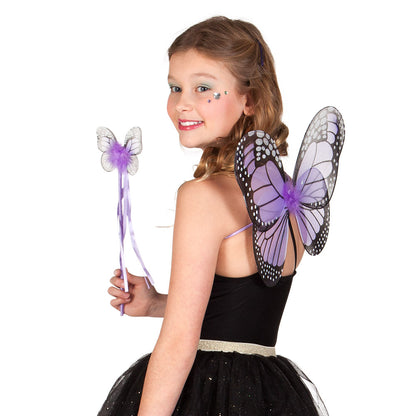 Ailes de Papillon Féerie avec Baguette Magique - Déguisement Enfant