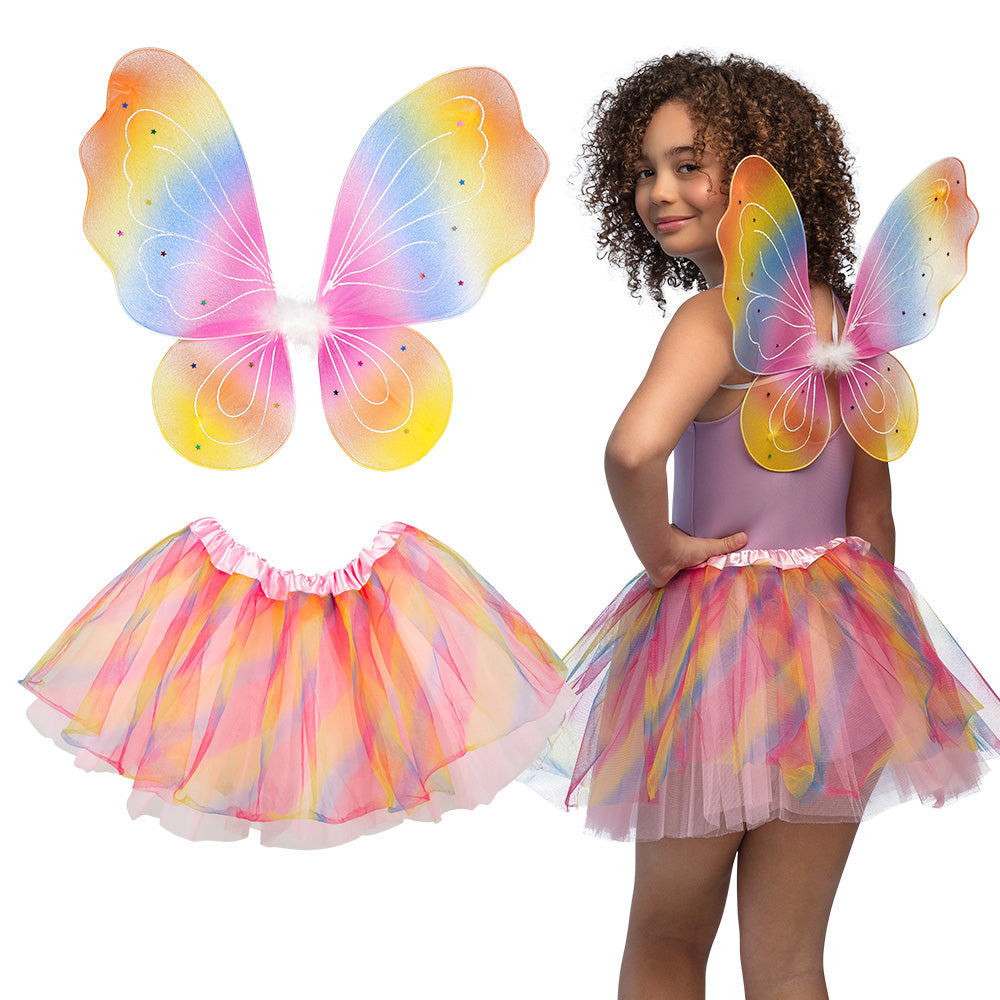 Ailes de fée arc-en-ciel avec tutu coloré - Déguisement enfant
