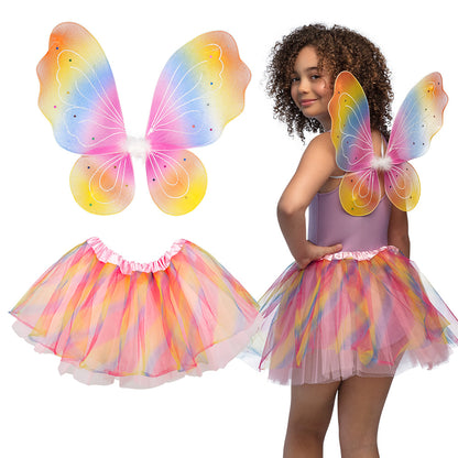 Ailes de fée arc-en-ciel avec tutu coloré - Déguisement enfant