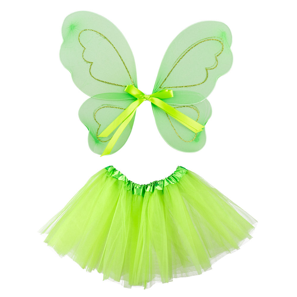 Costume de Fée Enfant - Ailes, Tutu Vert Fluo