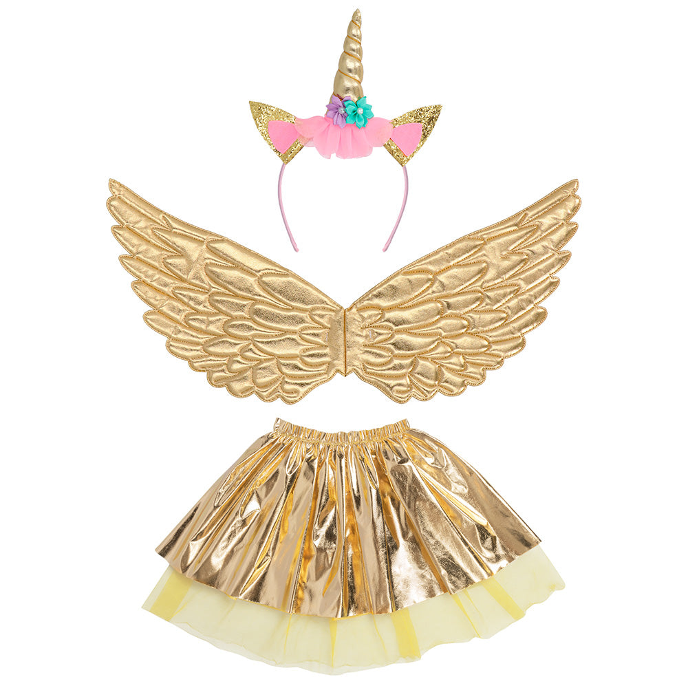 Déguisement Licorne Enfant Ailes Dorées Headband Rose