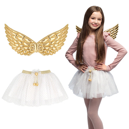 Ailes d'Ange Dorées + Tutu Blanc Paillettes - Set 2 pcs