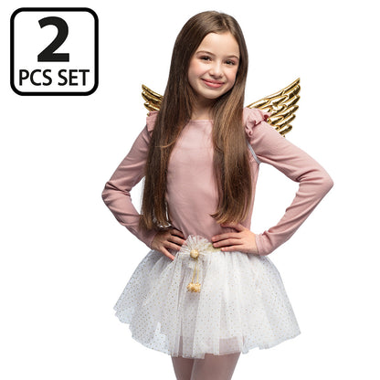 Ailes d'Ange Dorées + Tutu Blanc Paillettes - Set 2 pcs