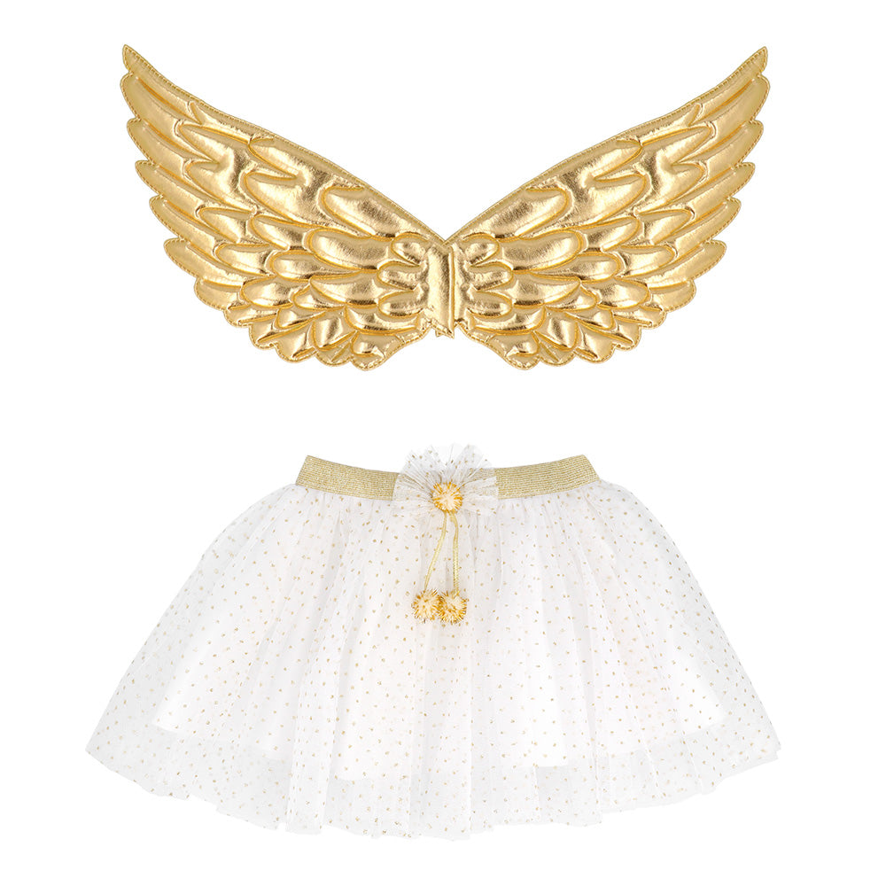 Ailes d'Ange Dorées + Tutu Blanc Paillettes - Set 2 pcs