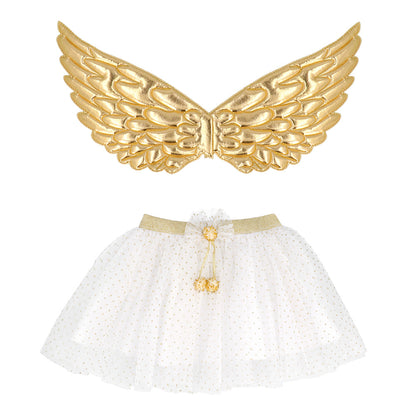 Ailes d'Ange Dorées + Tutu Blanc Paillettes - Set 2 pcs