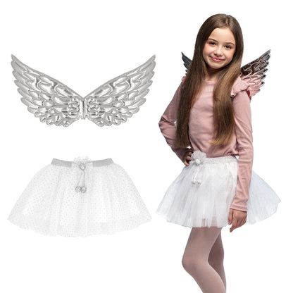 Ailes d'Ange Argentées + Tutu Blanc Pailleté - Déguisement Enfant