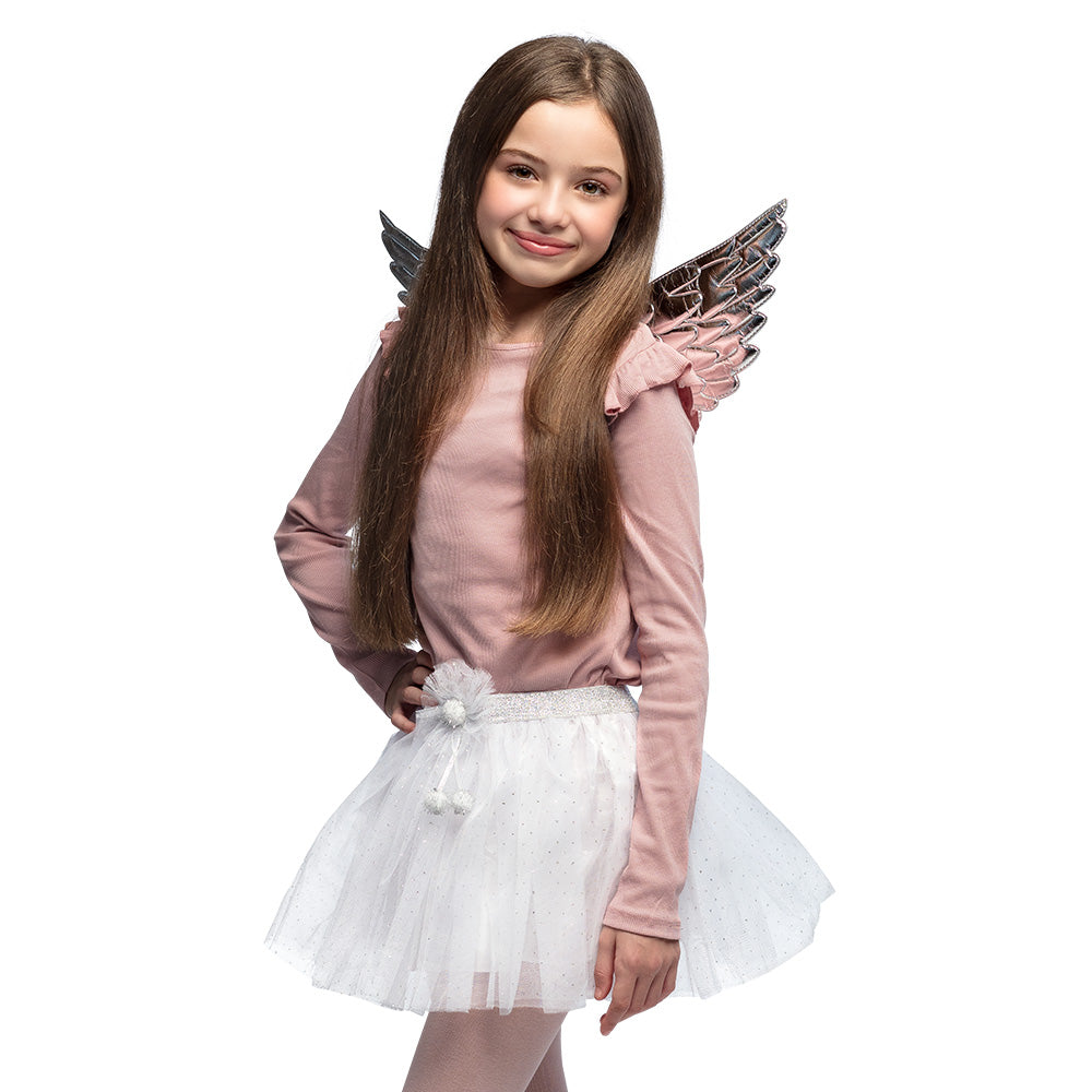 Ailes d'Ange Argentées + Tutu Blanc Pailleté - Déguisement Enfant