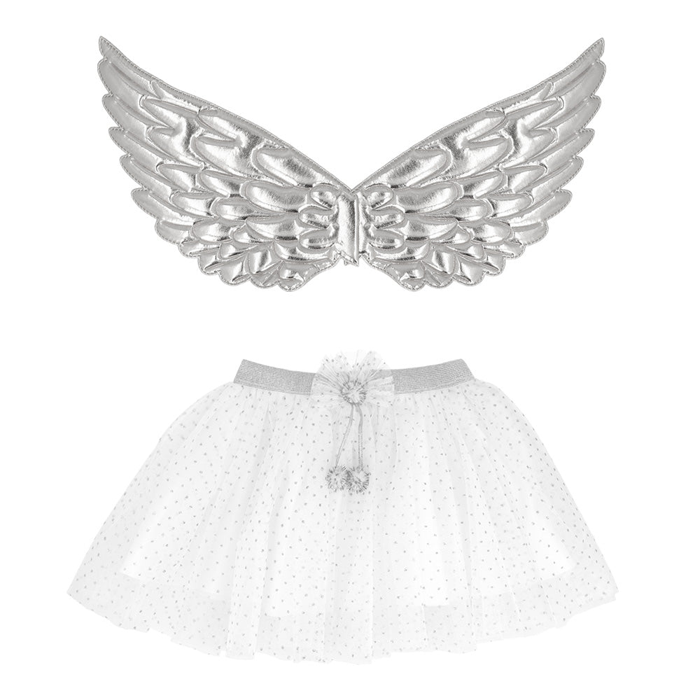 Ailes d'Ange Argentées + Tutu Blanc Pailleté - Déguisement Enfant