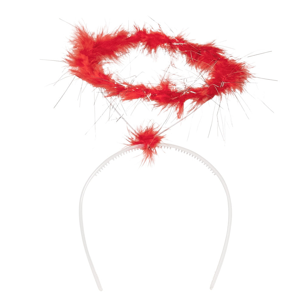 Serre-tête Auréole Rouge et Blanc Fluffy - Accessoire Déguisement Ange