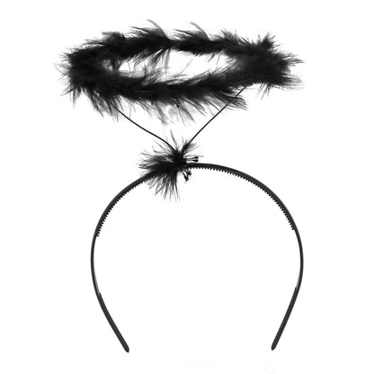 Set Ailes d'Ange Noir avec Auréole et Cornes Diable