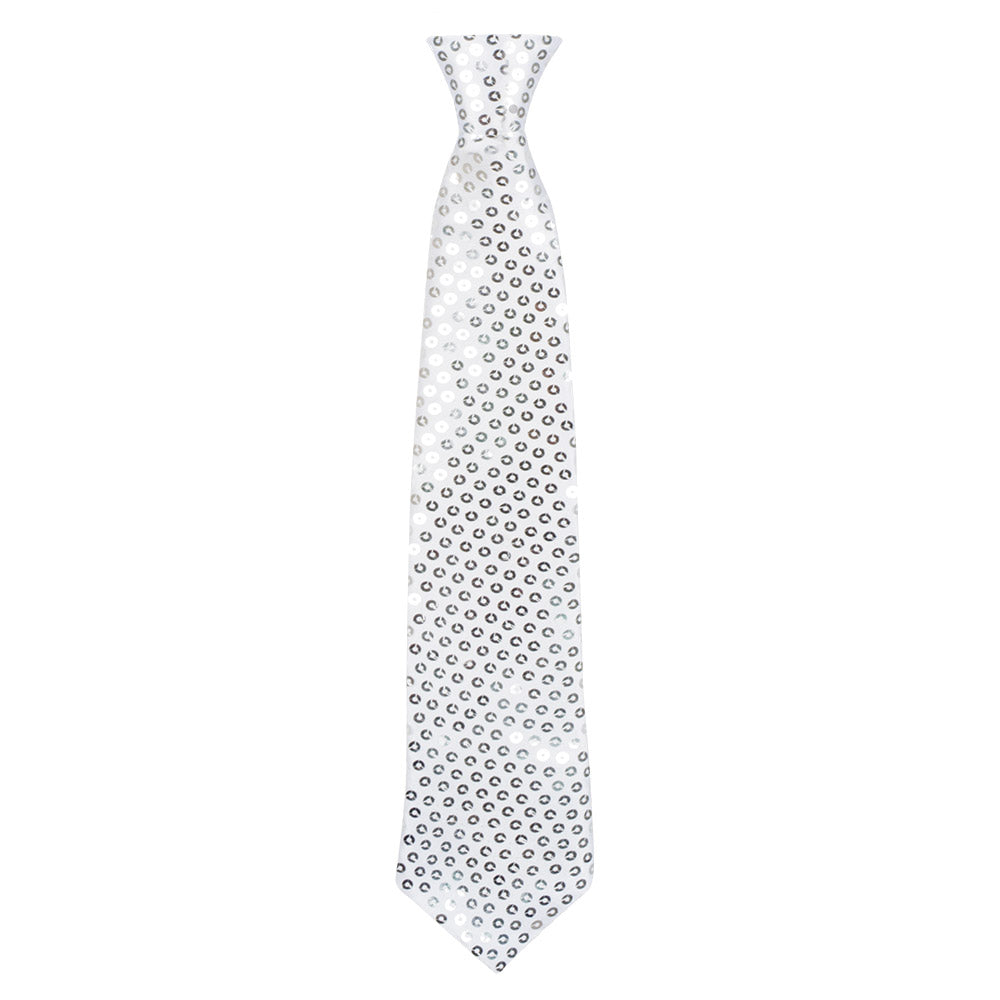 Cravate Paillettes Argentées Disco - Accessoire Déguisement Adulte