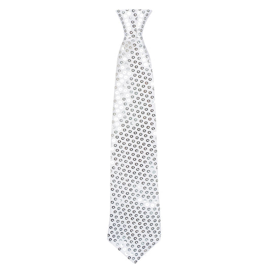 Cravate Paillettes Argentées Disco - Accessoire Déguisement Adulte