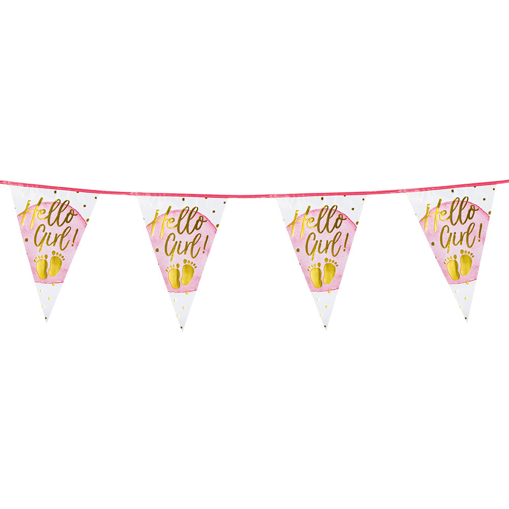 Guirlande Fanions Hello Girl - Décoration Baby Shower Rose Or