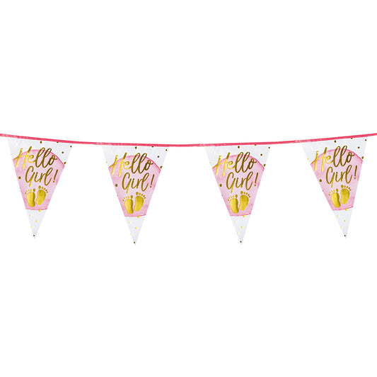 Guirlande Fanions Hello Girl - Décoration Baby Shower Rose Or