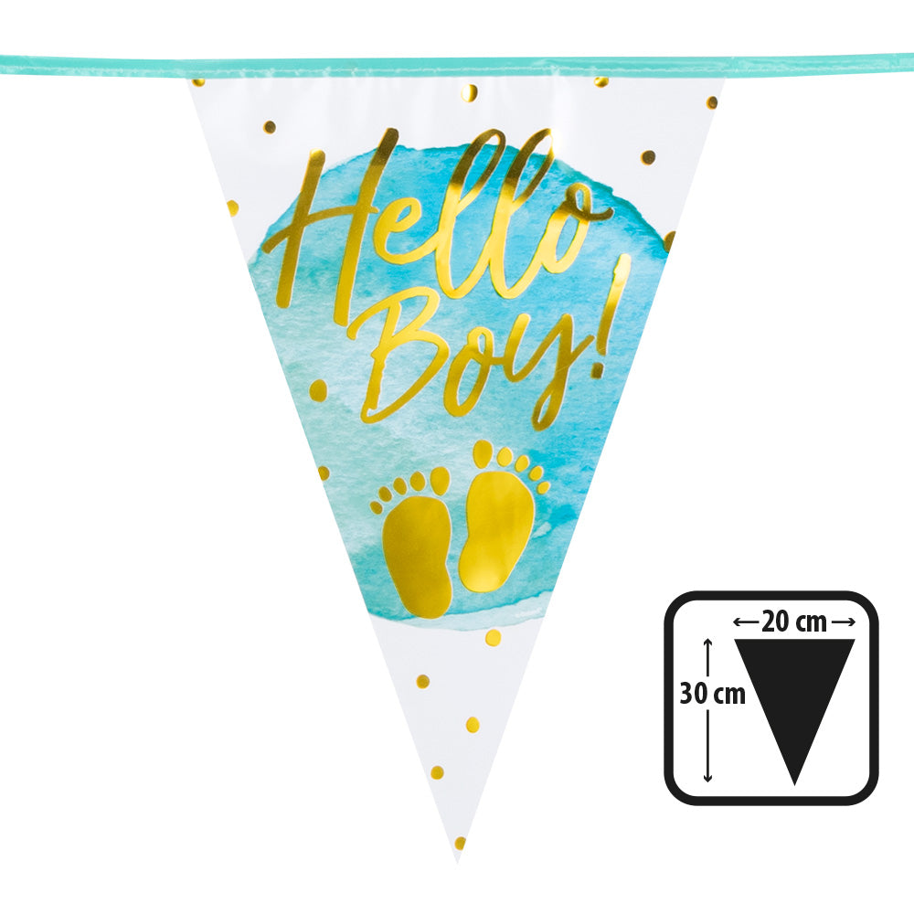 Guirlande Fanions Hello Boy Bleu Doré - Décoration Baby Shower