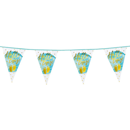 Guirlande Fanions Hello Boy Bleu Doré - Décoration Baby Shower