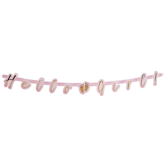 Guirlande Hello Girl Rose et Or - Décoration Baby Shower