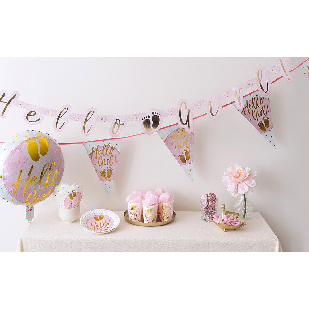 Guirlande Hello Girl Rose et Or - Décoration Baby Shower