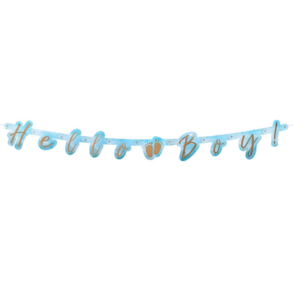 Guirlande Hello Boy Bleu et Or - Décoration Baby Shower